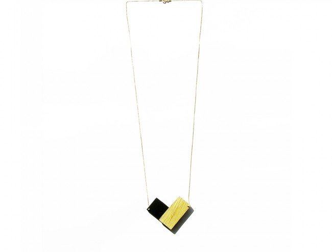 rectangle wood gold necklace