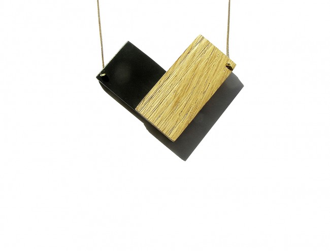 rectangle wood gold necklace