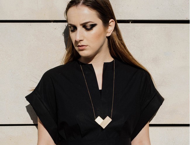 rectangle wood gold necklace