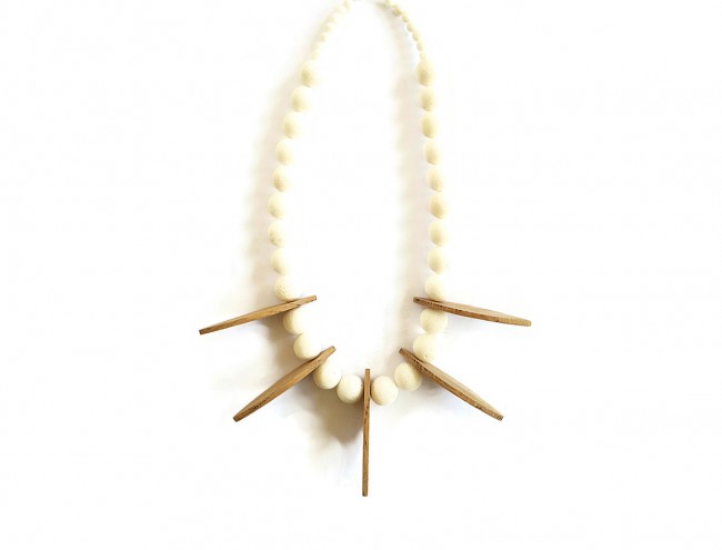 wooden petal white coral necklace