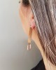 wooden rectangle pink gold earrings