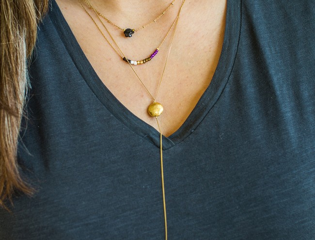 purple gold beads layer necklace 