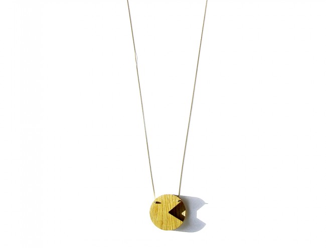 wooden pacman 1 gold necklace