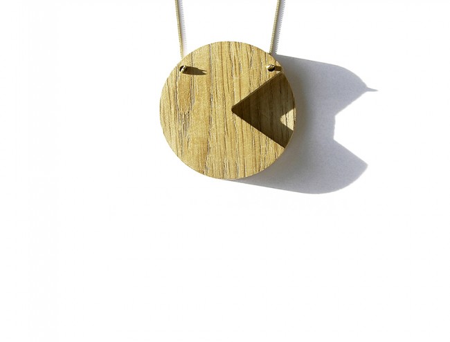 wooden pacman 1 gold necklace