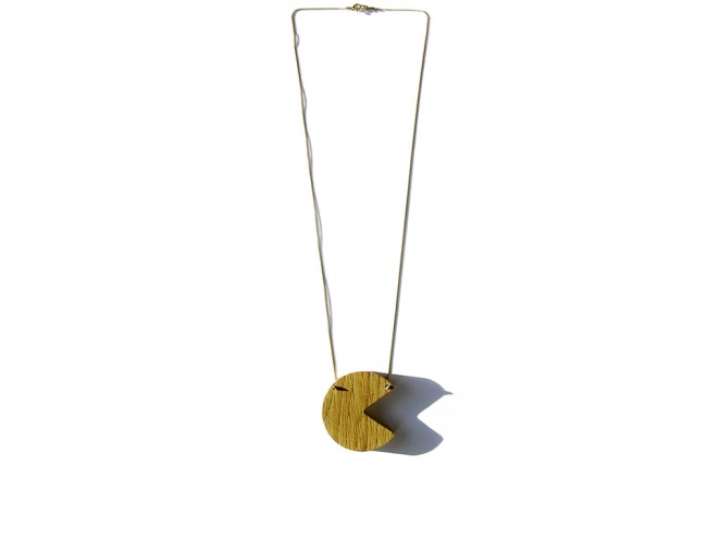 wooden pacman 2 gold necklace