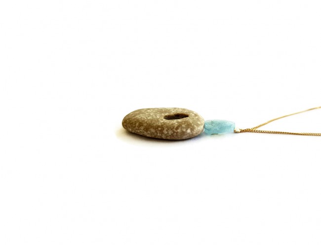 aquamarine seastone 14K gold necklace