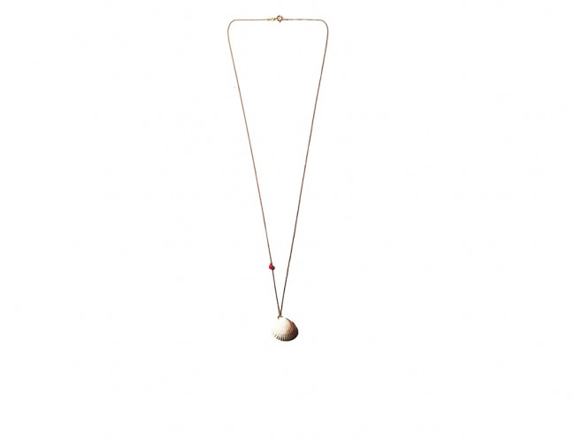 red coral clam shell 14K gold necklace