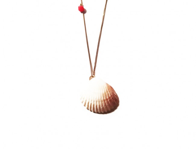 red coral clam shell 14K gold necklace
