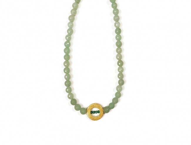 aventurine, gold circle necklace