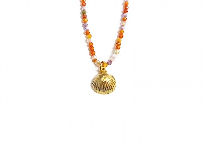 colorful jade gold clam necklace 