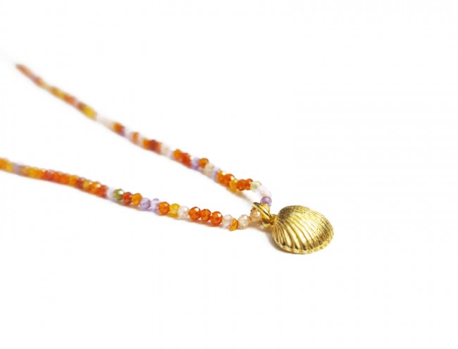 colorful jade gold clam necklace 