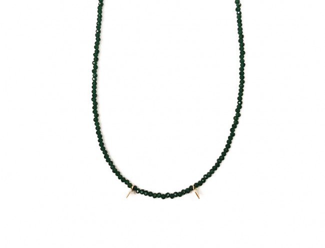 dark green crystal gold hearts necklace