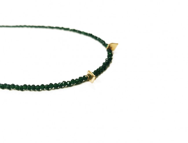 dark green crystal gold hearts necklace