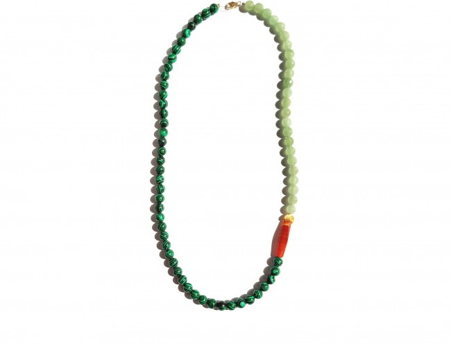 malachite carnelian green jade gold necklace