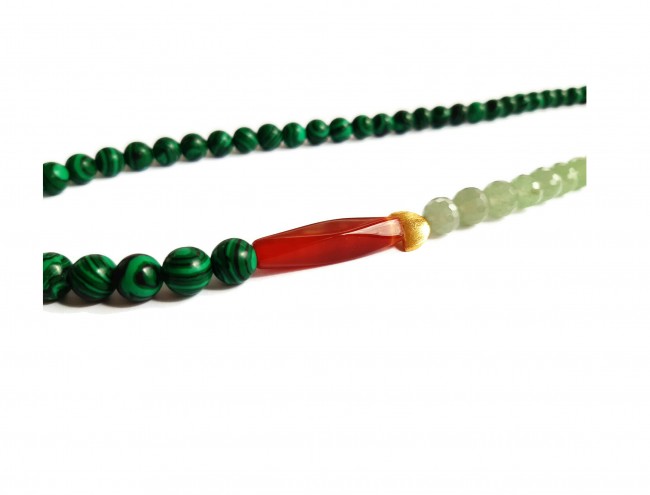 malachite carnelian green jade gold necklace