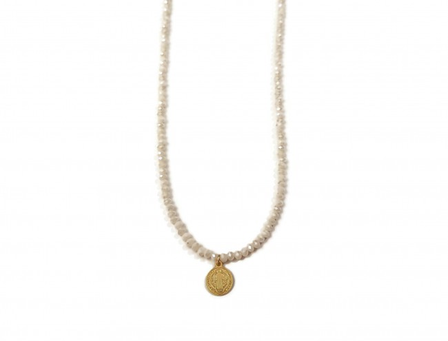 opal cream crystal gold necklace