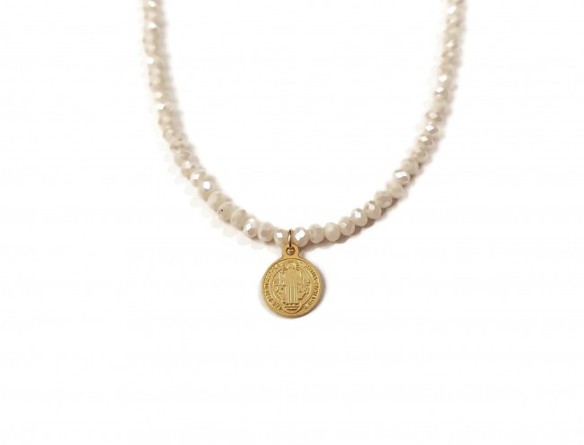 opal cream crystal gold necklace