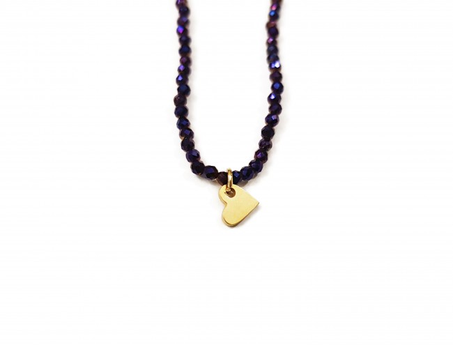 purple crystal heart chain necklace