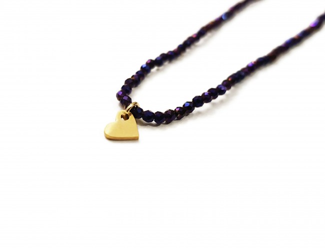 purple crystal heart chain necklace