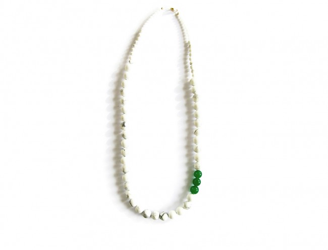 white grey howlite green jade necklace
