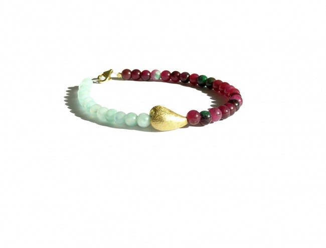 cherry agate gold heart bracelet 