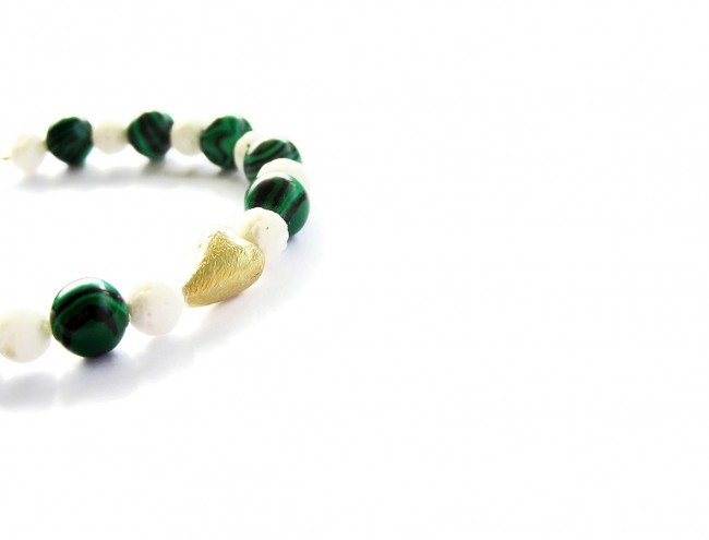 malachite white coral heart bracelet