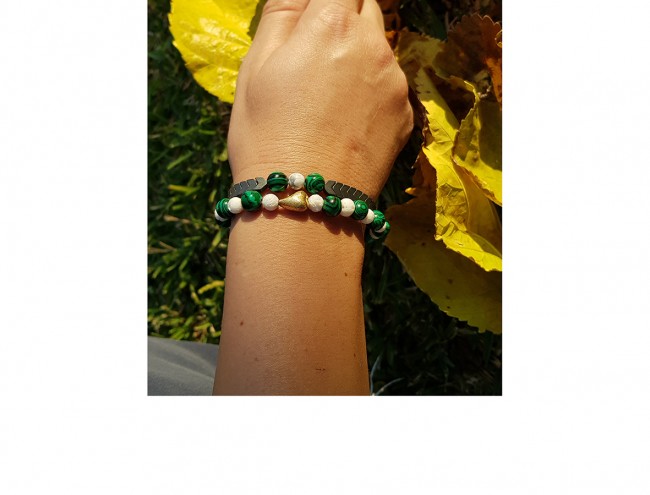 malachite white coral heart bracelet