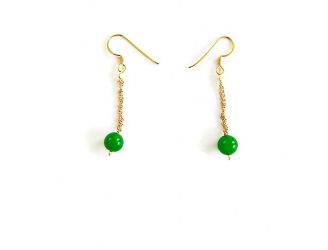 green jade gold chain earrings