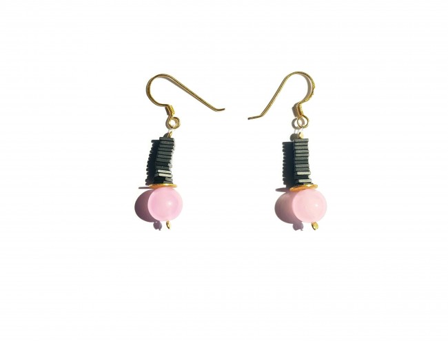 pink jade grey square earrings