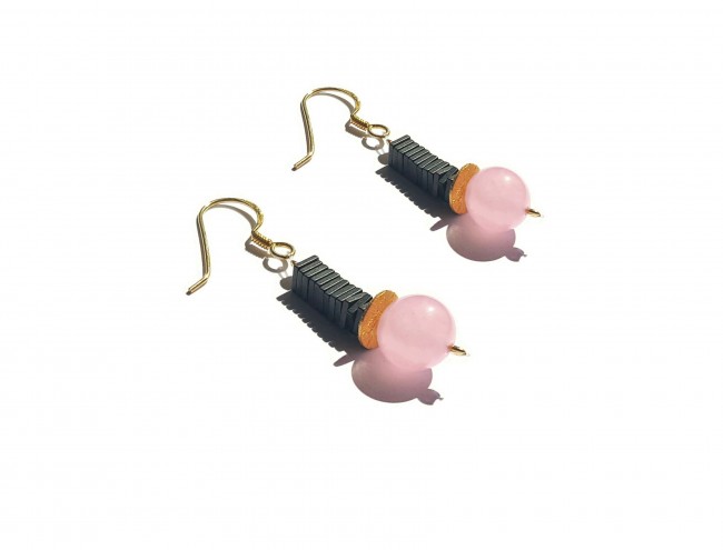 pink jade grey square earrings