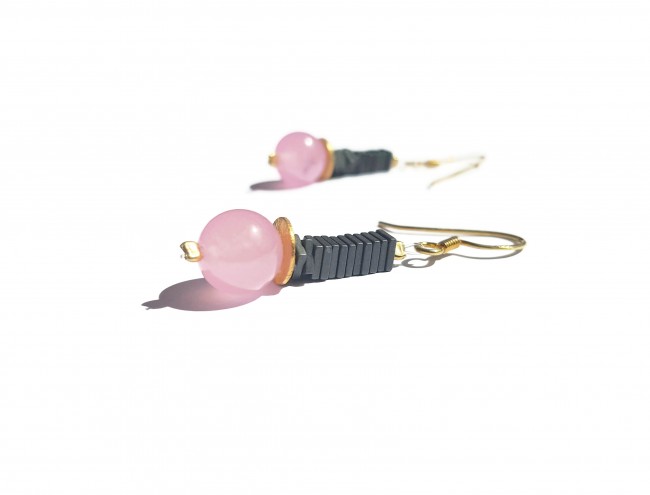 pink jade grey square earrings