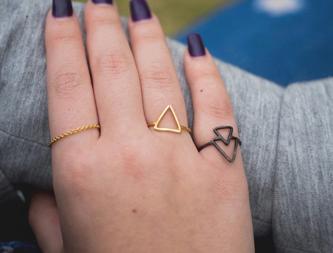 double triangle 14K gold ring