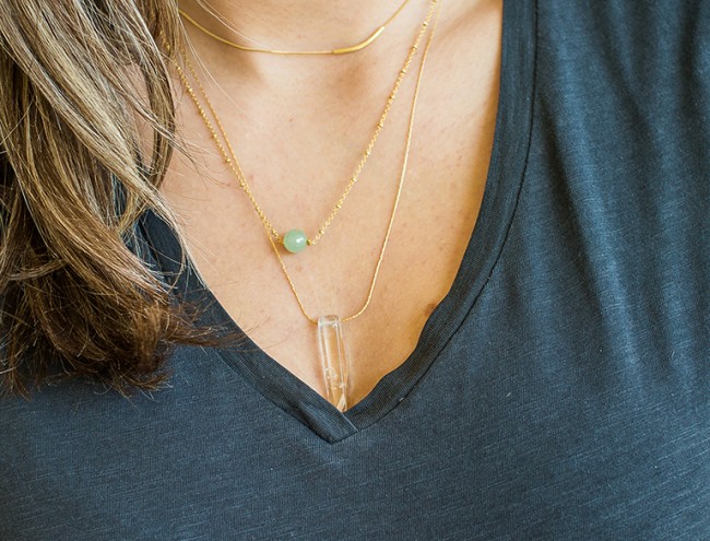 14Κ chain green jade necklace