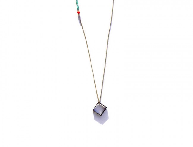 agate square gold chain necklace