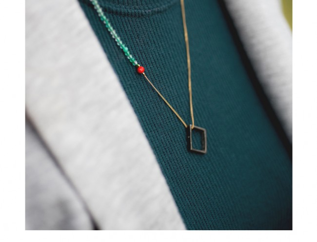 agate square gold chain necklace