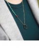 agate square gold chain necklace
