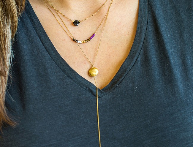 purple gold beads chain necklace