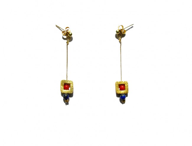 lapis gold square chain earrings