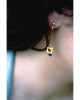 lapis gold square chain earrings