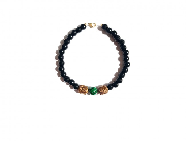 malachite black onyx bronze buda men bracelet