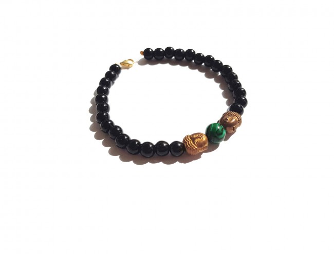 malachite black onyx bronze buda men bracelet
