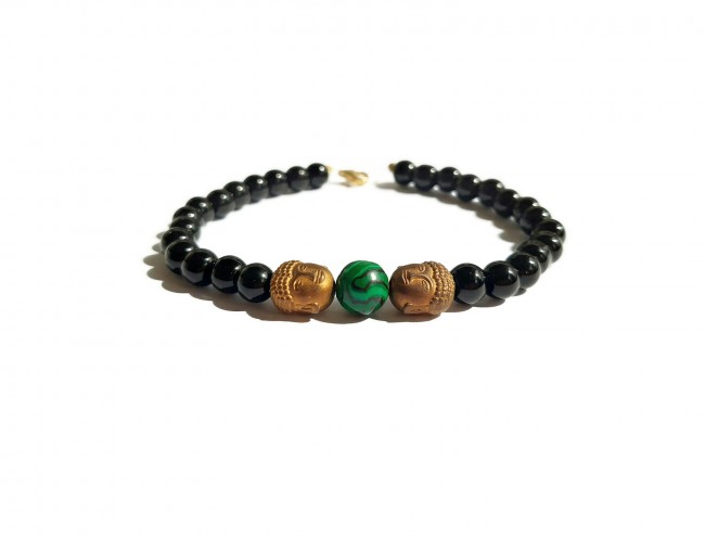 malachite black onyx bronze buda men bracelet