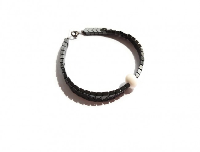 silver arrow white onyx men bracelet