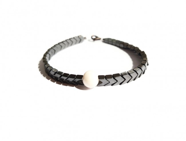 silver arrow white onyx men bracelet