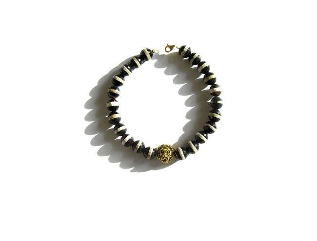 white black agate 14K lion men bracelet