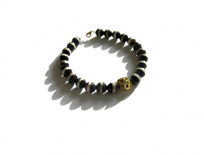 white black agate 14K lion men bracelet