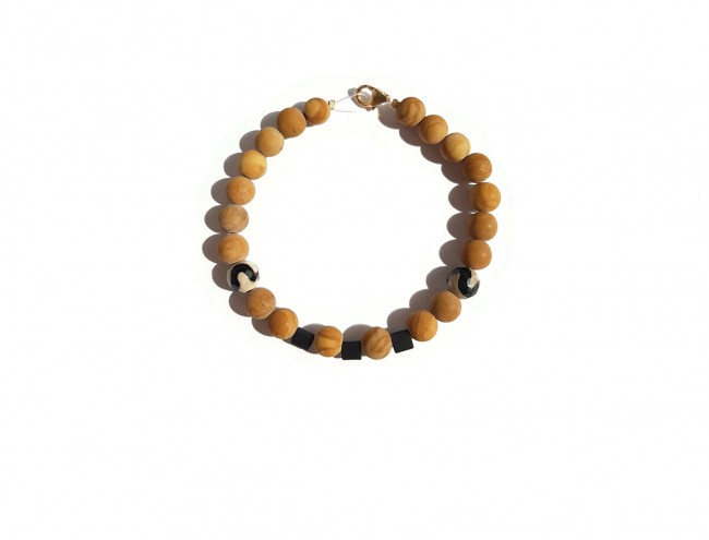 wood jasper white black agate men bracelet