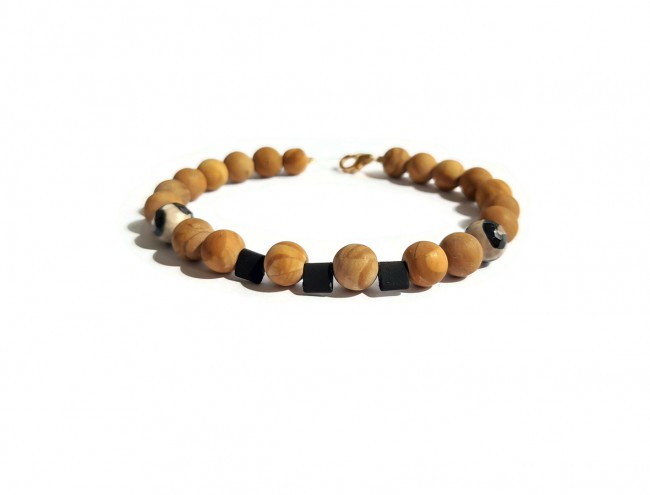 wood jasper white black agate men bracelet