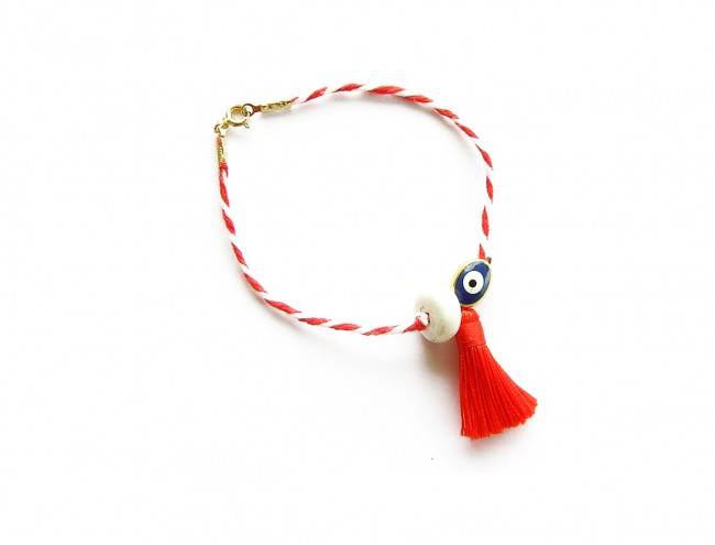 martis blue eye charm red tassel bracelet 