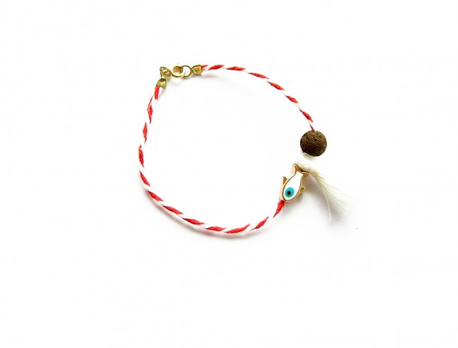 martis white eye fish charm white tassel bracelet